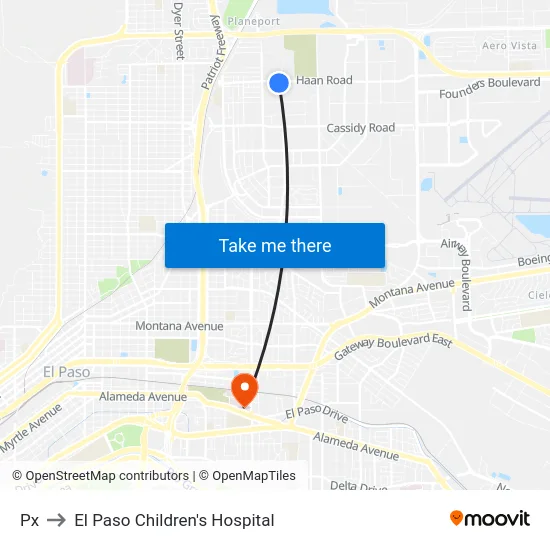 Px to El Paso Children's Hospital map