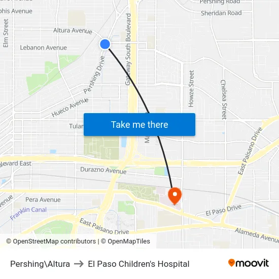 Pershing\Altura to El Paso Children's Hospital map