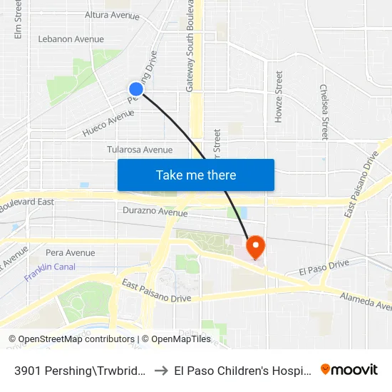 3901 Pershing\Trwbridge to El Paso Children's Hospital map