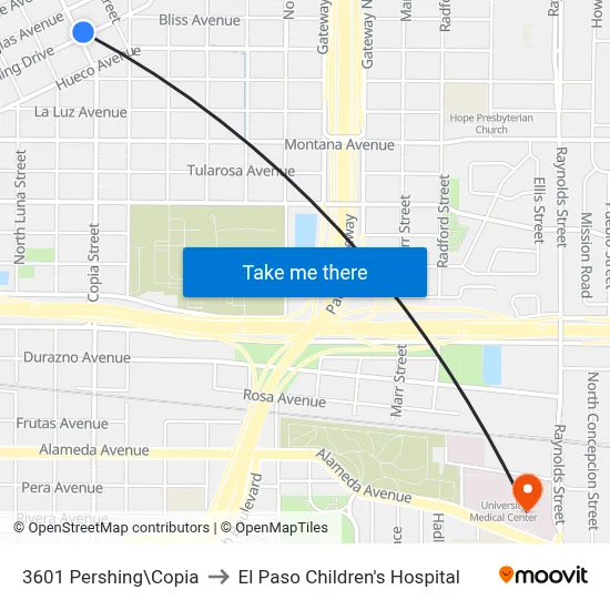 3601 Pershing\Copia to El Paso Children's Hospital map