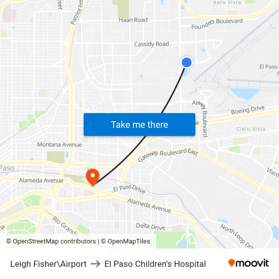 Leigh Fisher\Airport to El Paso Children's Hospital map