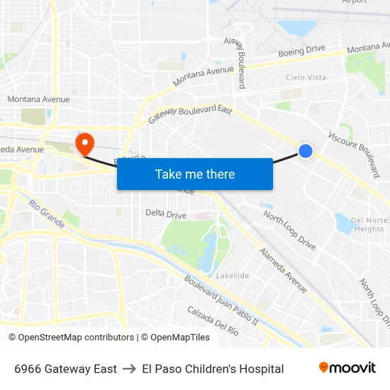 6966 Gateway East to El Paso Children's Hospital map