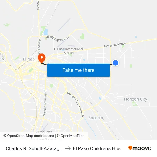 Charles R. Schulte\Zaragoza to El Paso Children's Hospital map