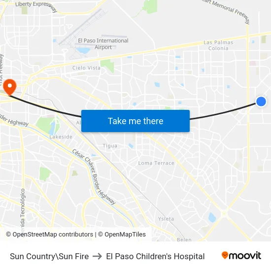 Sun Country\Sun Fire to El Paso Children's Hospital map
