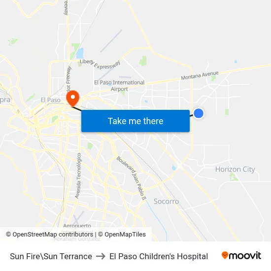 Sun Fire\Sun Terrance to El Paso Children's Hospital map