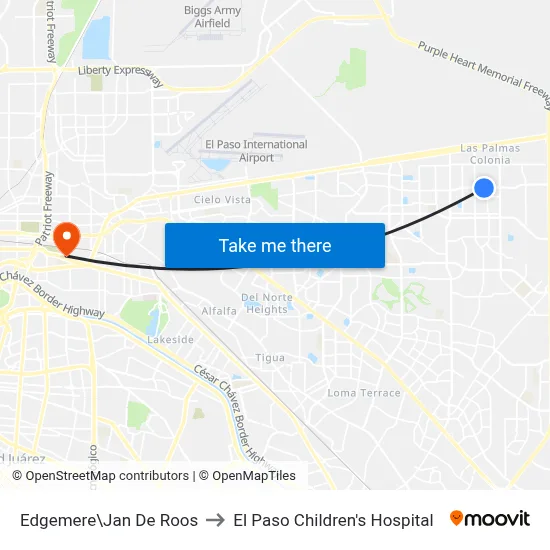 Edgemere\Jan De Roos to El Paso Children's Hospital map