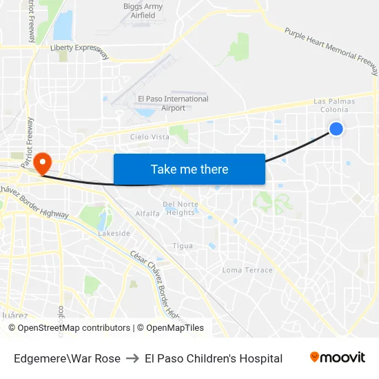 Edgemere\War Rose to El Paso Children's Hospital map
