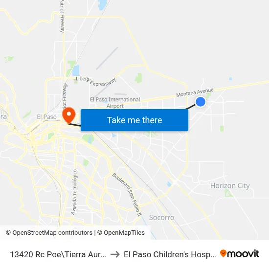13420 Rc Poe\Tierra Aurora to El Paso Children's Hospital map