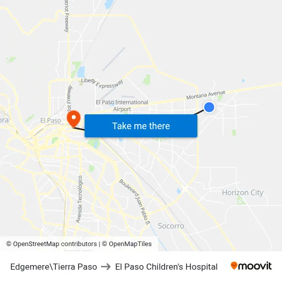 Edgemere\Tierra Paso to El Paso Children's Hospital map