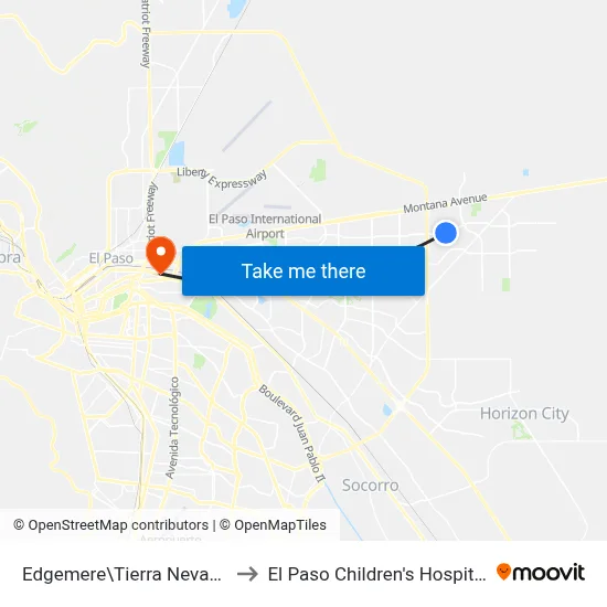 Edgemere\Tierra Nevada to El Paso Children's Hospital map