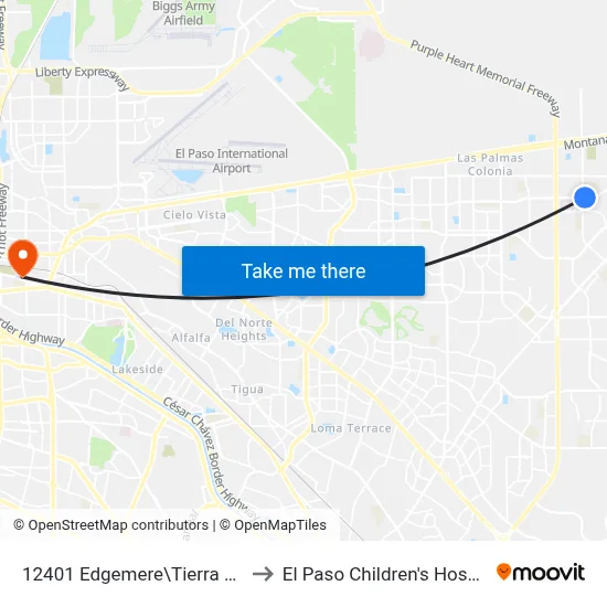 12401 Edgemere\Tierra Este to El Paso Children's Hospital map
