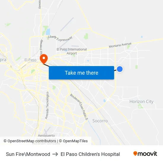 Sun Fire\Montwood to El Paso Children's Hospital map