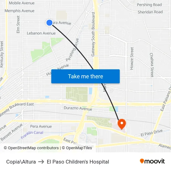 Copia\Altura to El Paso Children's Hospital map