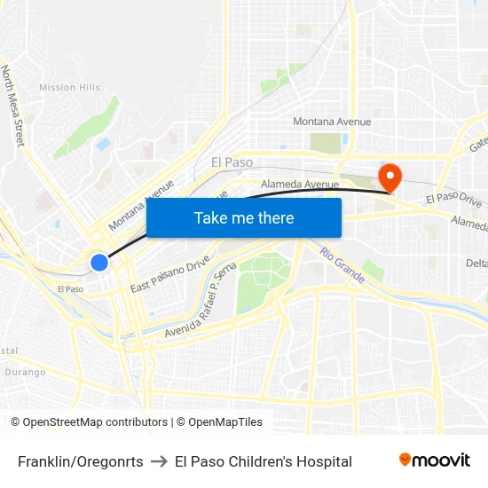 Franklin/Oregonrts to El Paso Children's Hospital map