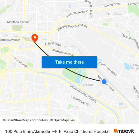 100 Polo Innn\Alameda to El Paso Children's Hospital map