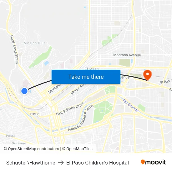 Schuster\Hawthorne to El Paso Children's Hospital map