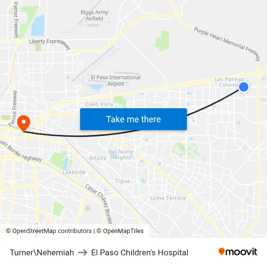 Turner\Nehemiah to El Paso Children's Hospital map