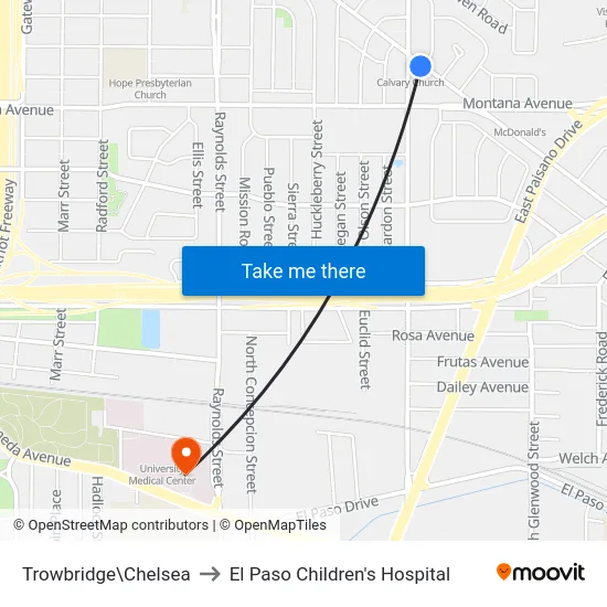 Trowbridge\Chelsea to El Paso Children's Hospital map