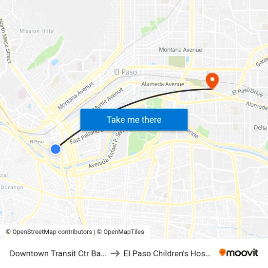Downtown Transit Ctr Bay H to El Paso Children's Hospital map