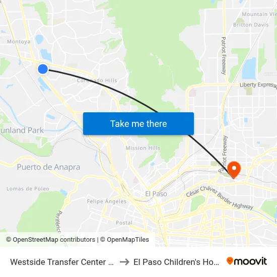 Westside Transfer Center Bay D to El Paso Children's Hospital map