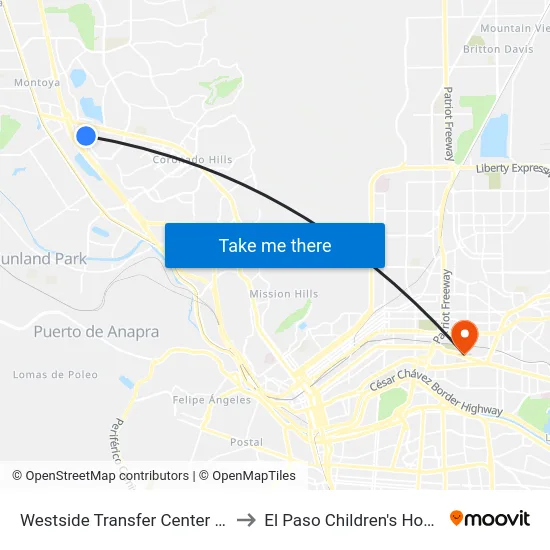 Westside Transfer Center Bay F to El Paso Children's Hospital map