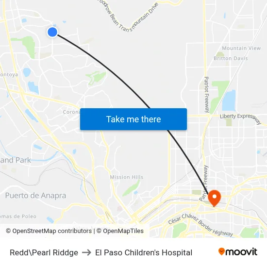 Redd\Pearl Riddge to El Paso Children's Hospital map