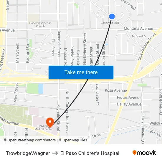 Trowbridge\Wagner to El Paso Children's Hospital map
