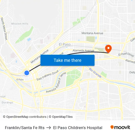 Franklin/Santa Fe Rts to El Paso Children's Hospital map