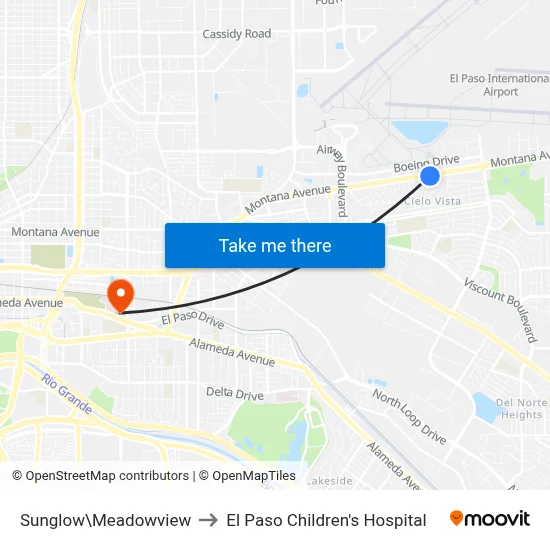 Sunglow\Meadowview to El Paso Children's Hospital map
