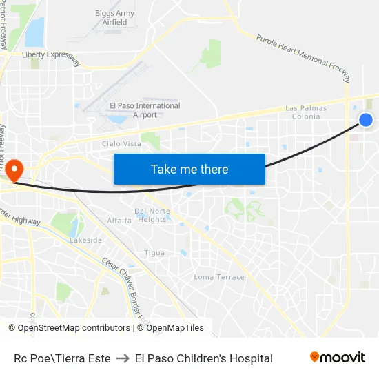 Rc Poe\Tierra Este to El Paso Children's Hospital map
