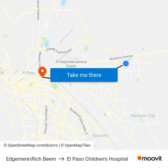Edgemere\Rich Beem to El Paso Children's Hospital map