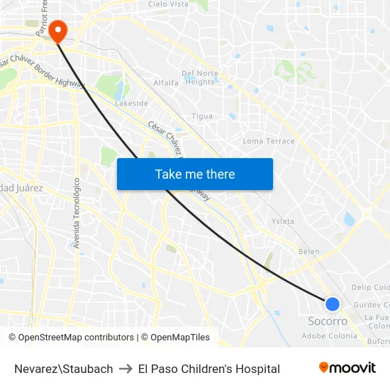 Nevarez\Staubach to El Paso Children's Hospital map