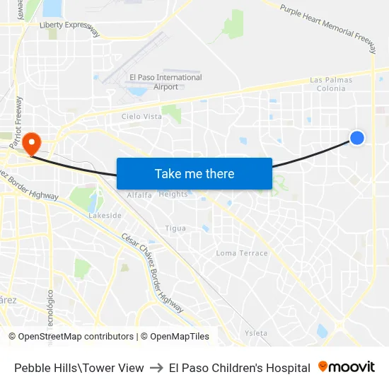 Pebble Hills\Tower View to El Paso Children's Hospital map