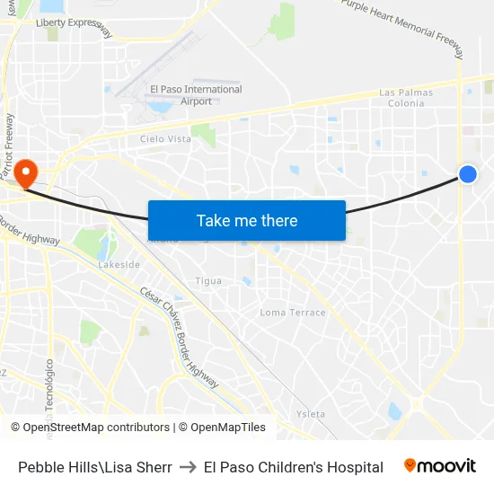Pebble Hills\Lisa Sherr to El Paso Children's Hospital map