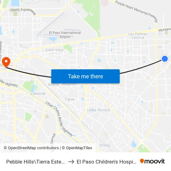 Pebble Hills\Tierra Este W to El Paso Children's Hospital map