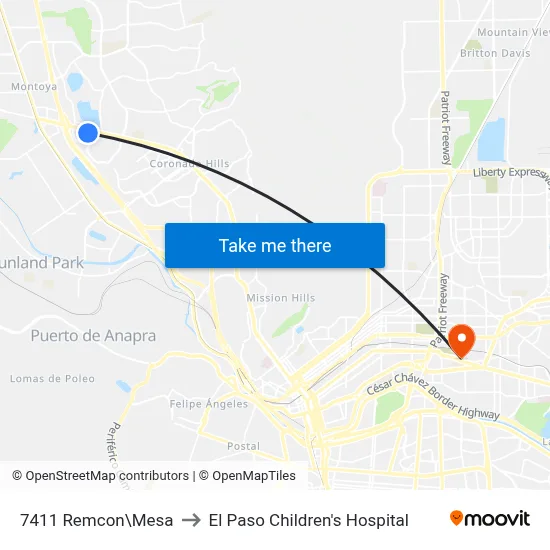 7411 Remcon\Mesa to El Paso Children's Hospital map