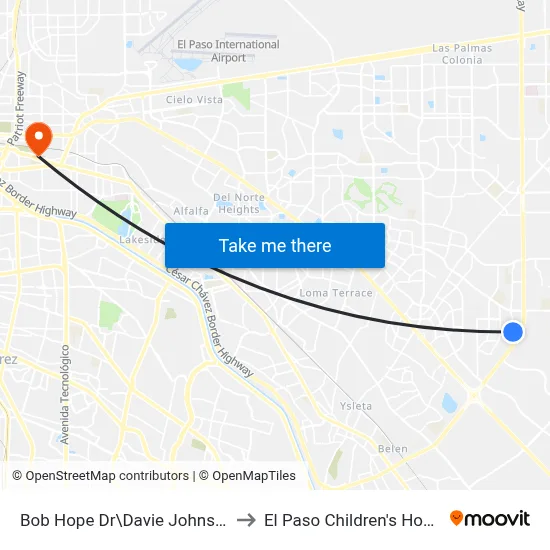 Bob Hope Dr\Davie Johnson Dr to El Paso Children's Hospital map
