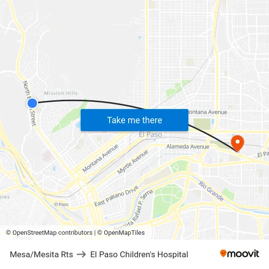 Mesa/Mesita Rts to El Paso Children's Hospital map