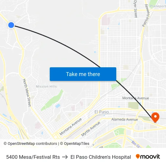 5400 Mesa/Festival Rts to El Paso Children's Hospital map