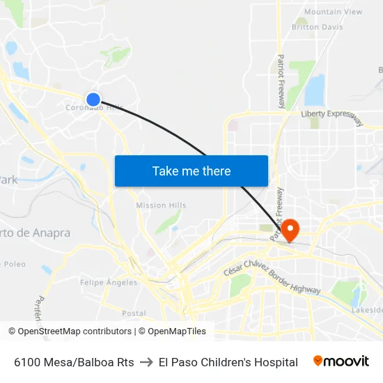 6100 Mesa/Balboa Rts to El Paso Children's Hospital map