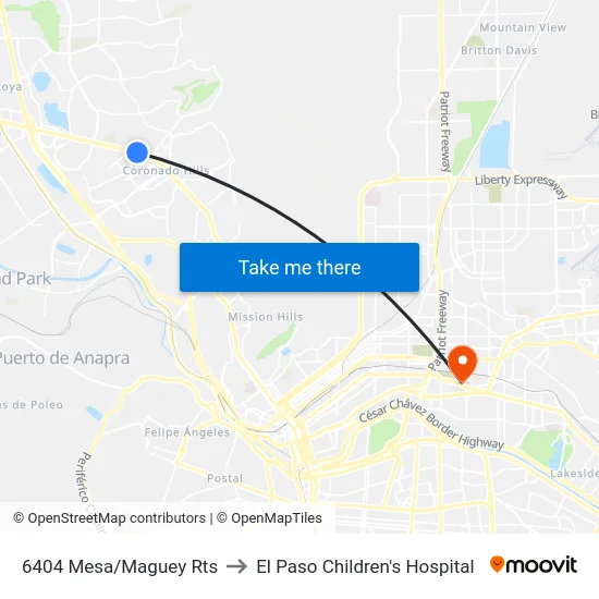 6404 Mesa/Maguey Rts to El Paso Children's Hospital map
