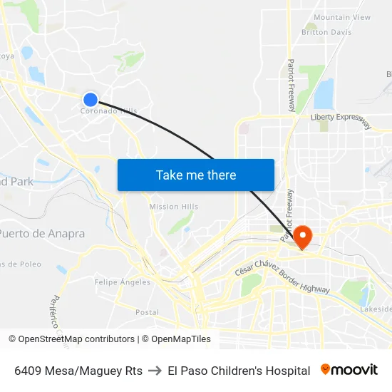 6409 Mesa/Maguey Rts to El Paso Children's Hospital map