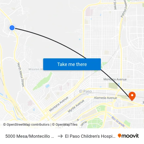 5000 Mesa/Montecillo Rts to El Paso Children's Hospital map