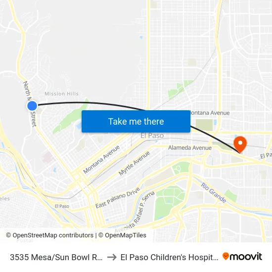 3535 Mesa/Sun Bowl Rts to El Paso Children's Hospital map