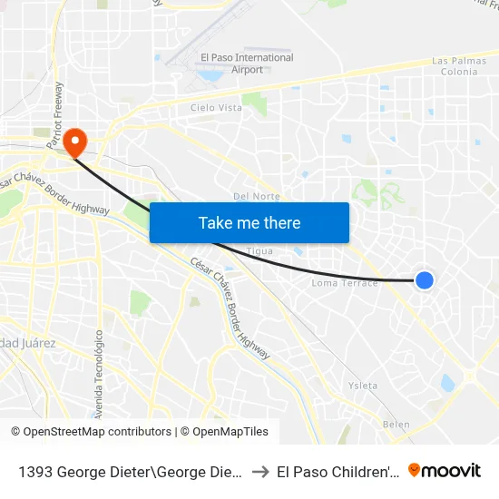 1393 George Dieter\George Dieter Medical Plaza to El Paso Children's Hospital map