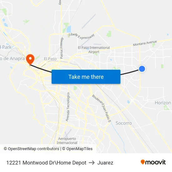 12221 Montwood Dr\Home Depot to Juarez map