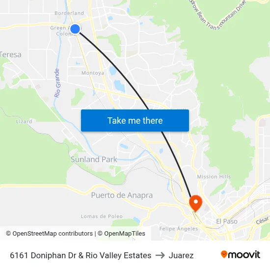 6161 Doniphan Dr & Rio Valley Estates to Juarez map