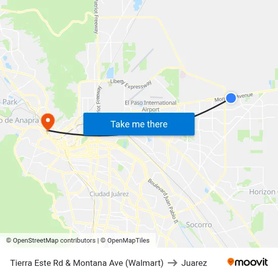 Tierra Este Rd & Montana Ave (Walmart) to Juarez map