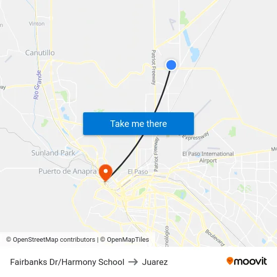 Fairbanks Dr/Harmony School to Juarez map