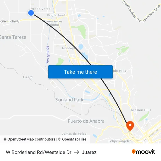 W Borderland Rd/Westside Dr to Juarez map